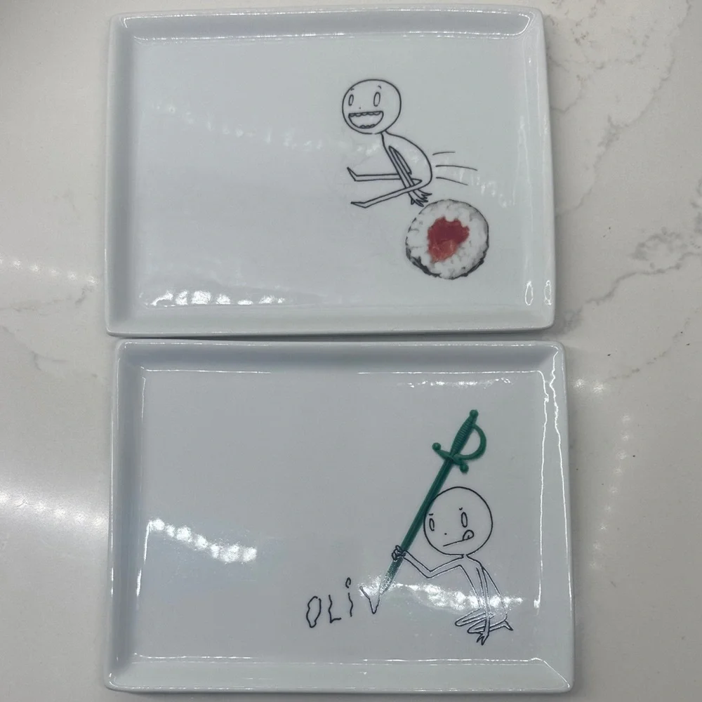 2 Oliver stick figure appetizer plates CB 2
